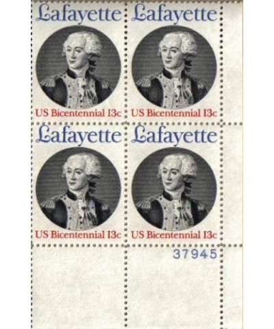 MARQUIS DE LA LAFAYETTE ~ REVOLUTIONARY WAR ~ CONTINENTAL ARMY 1716 Plate Block of 4 x 13¢ US Postage Stamps $14.15 Collectib...