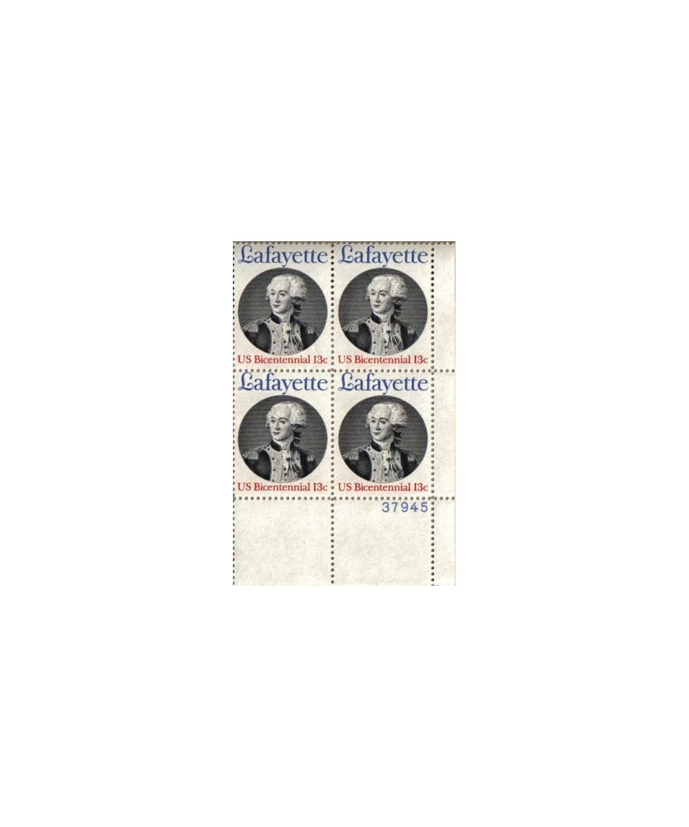 MARQUIS DE LA LAFAYETTE ~ REVOLUTIONARY WAR ~ CONTINENTAL ARMY 1716 Plate Block of 4 x 13¢ US Postage Stamps $14.15 Collectib...