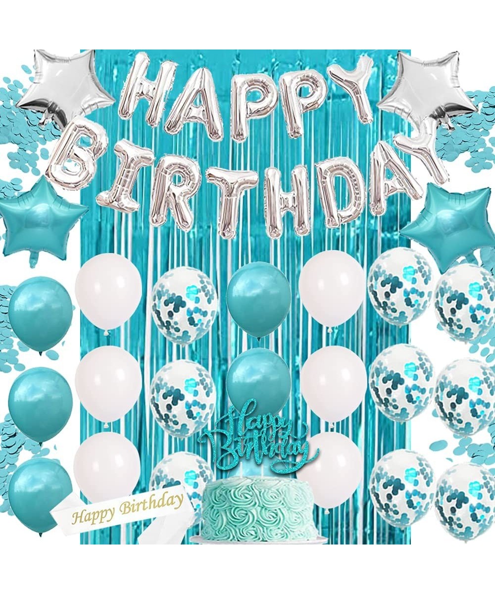 Teal Blue Birthday Decorations for Women Girl - Teal Blue and Silver Birthday Balloons Kit Turquoise Birthday Party Decoratio...