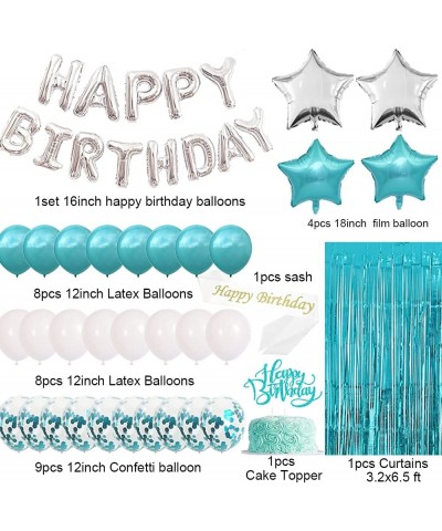 Teal Blue Birthday Decorations for Women Girl - Teal Blue and Silver Birthday Balloons Kit Turquoise Birthday Party Decoratio...