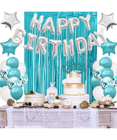 Teal Blue Birthday Decorations for Women Girl - Teal Blue and Silver Birthday Balloons Kit Turquoise Birthday Party Decoratio...