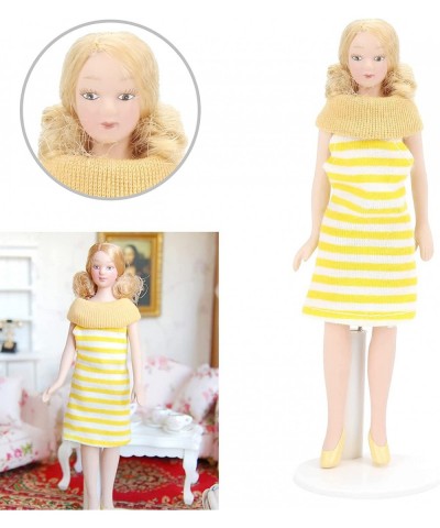 Dollhouse Girl 1:12 Scale Miniature Porcelain Blonde Hair Dollhouse Woman in Yellow Dress Dollhouse Decorations $23.84 Dollho...