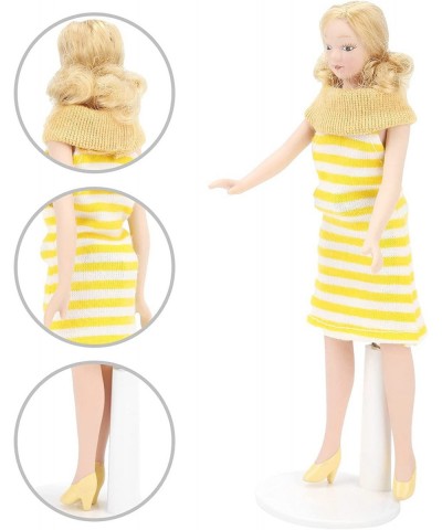 Dollhouse Girl 1:12 Scale Miniature Porcelain Blonde Hair Dollhouse Woman in Yellow Dress Dollhouse Decorations $23.84 Dollho...