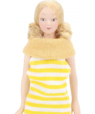 Dollhouse Girl 1:12 Scale Miniature Porcelain Blonde Hair Dollhouse Woman in Yellow Dress Dollhouse Decorations $23.84 Dollho...