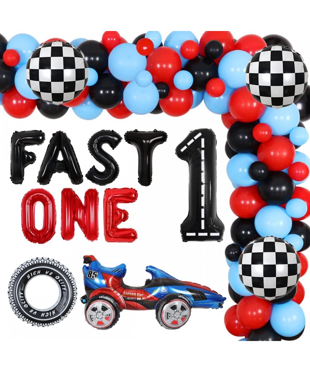 Race Car 1st Birthday Party Decorations for Boys Let’s Go Racing Birthday Supplies Race Car Balloon Garland Kit with Checkere...