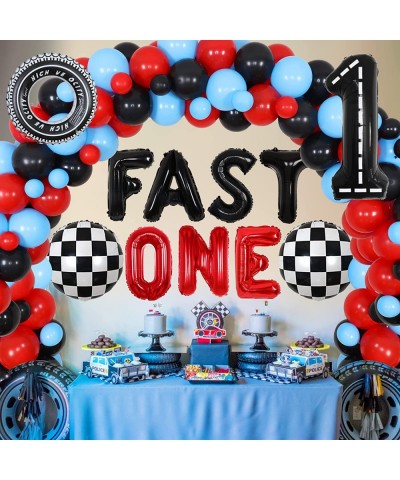 Race Car 1st Birthday Party Decorations for Boys Let’s Go Racing Birthday Supplies Race Car Balloon Garland Kit with Checkere...