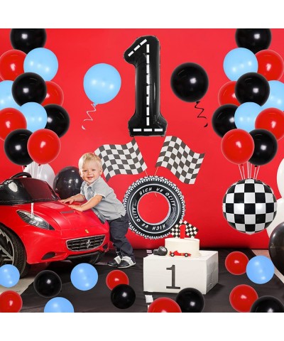 Race Car 1st Birthday Party Decorations for Boys Let’s Go Racing Birthday Supplies Race Car Balloon Garland Kit with Checkere...