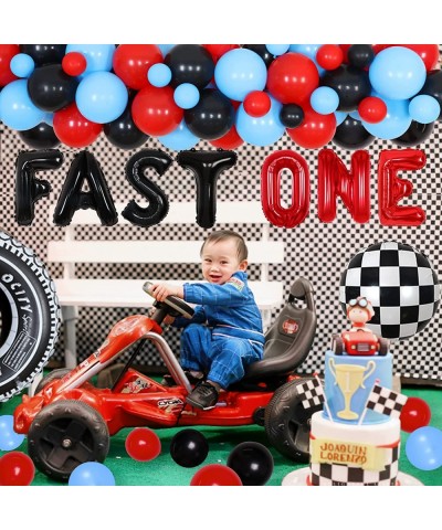 Race Car 1st Birthday Party Decorations for Boys Let’s Go Racing Birthday Supplies Race Car Balloon Garland Kit with Checkere...