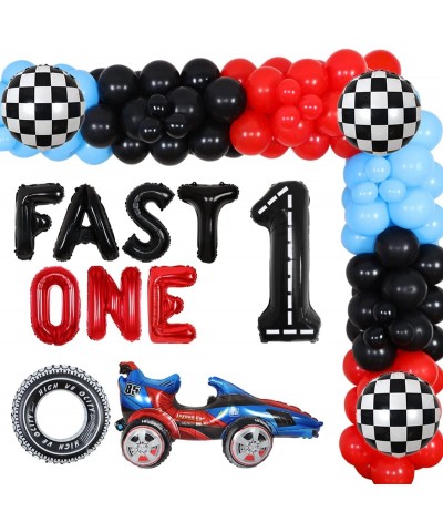 Race Car 1st Birthday Party Decorations for Boys Let’s Go Racing Birthday Supplies Race Car Balloon Garland Kit with Checkere...