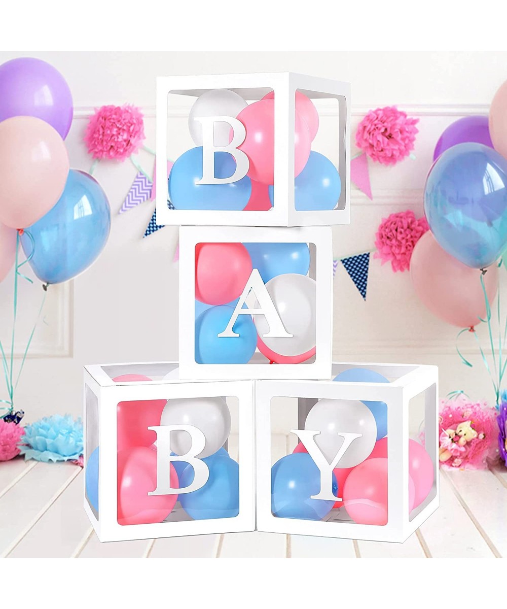 Baby Shower Decorations for Girl Boy 4pcs Baby Boxes with 30 Letters (A-Z + BABY) Transparent Balloon Boxes Baby Blocks for B...