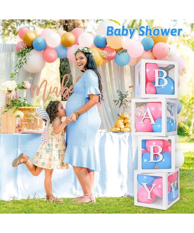 Baby Shower Decorations for Girl Boy 4pcs Baby Boxes with 30 Letters (A-Z + BABY) Transparent Balloon Boxes Baby Blocks for B...