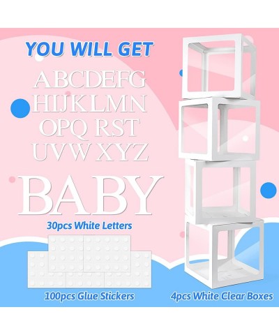 Baby Shower Decorations for Girl Boy 4pcs Baby Boxes with 30 Letters (A-Z + BABY) Transparent Balloon Boxes Baby Blocks for B...