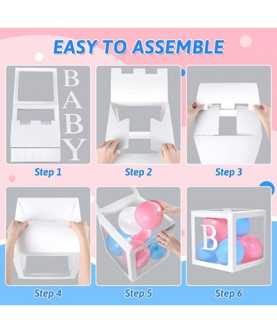 Baby Shower Decorations for Girl Boy 4pcs Baby Boxes with 30 Letters (A-Z + BABY) Transparent Balloon Boxes Baby Blocks for B...