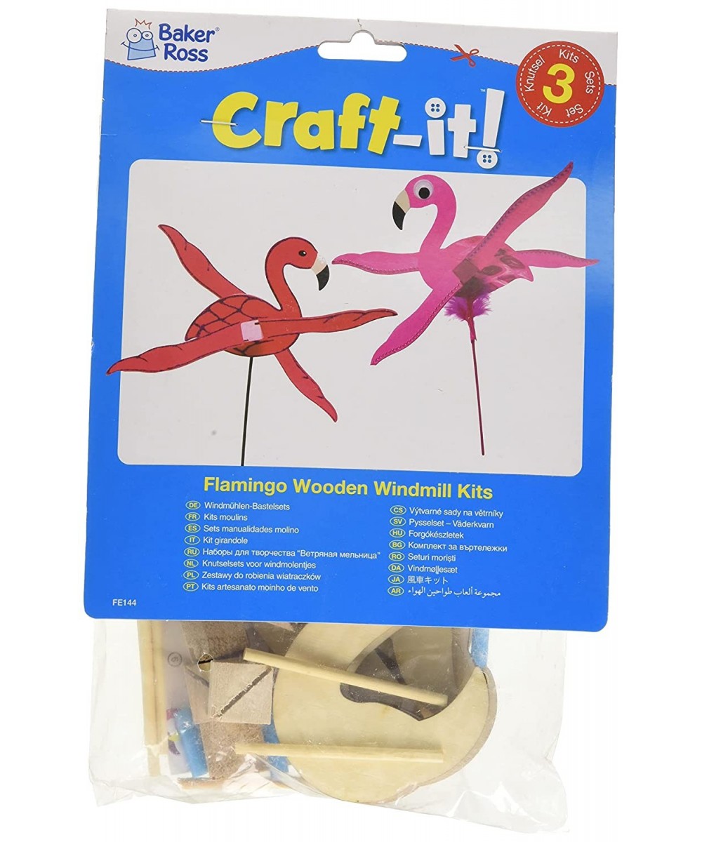 FE144 Flamingo Wooden Windmill Kits - Pack of 3 for Kids Arts and Crafts Projects Wooden Crafts for Children to Decorate Pers...