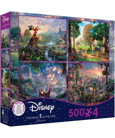 THOMAS KINKADE FANTASIA LADY & THE TRAMP WINNIE THE POOH TANGLED DISNEY DREAMS COLLECTION 4 IN 1 JIGSAW PUZZLE SET 500 pieces...