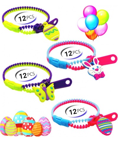 48 Easter Egg Fillers Zipper Bracelets - Party Favors for Kids Bulk Set Kit for Birthday Goodie Bags & Pinata Filler Easter B...