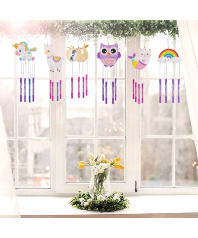 8Pcs Diamond Painting DIY Wind Chimes 5D Dolphin Unicorn Alpaca Sloth Rainbow Hanging DIY Windchime Art Stickers Wood Craft K...