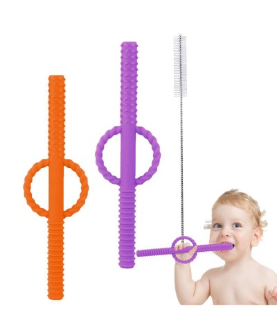 Baby Chewy Tube Straw Toddler Chew Toy Sensory Teether Tube for Babies Over 0 Months Teething Sticks for Babies (2 Packs) $15...