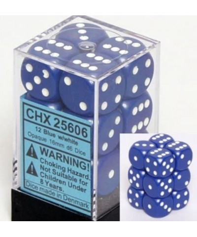 Dice d6 Sets: Opaque Blue with White - 16mm Six Sided Die (12) Block of Dice $17.44 Game Accessories