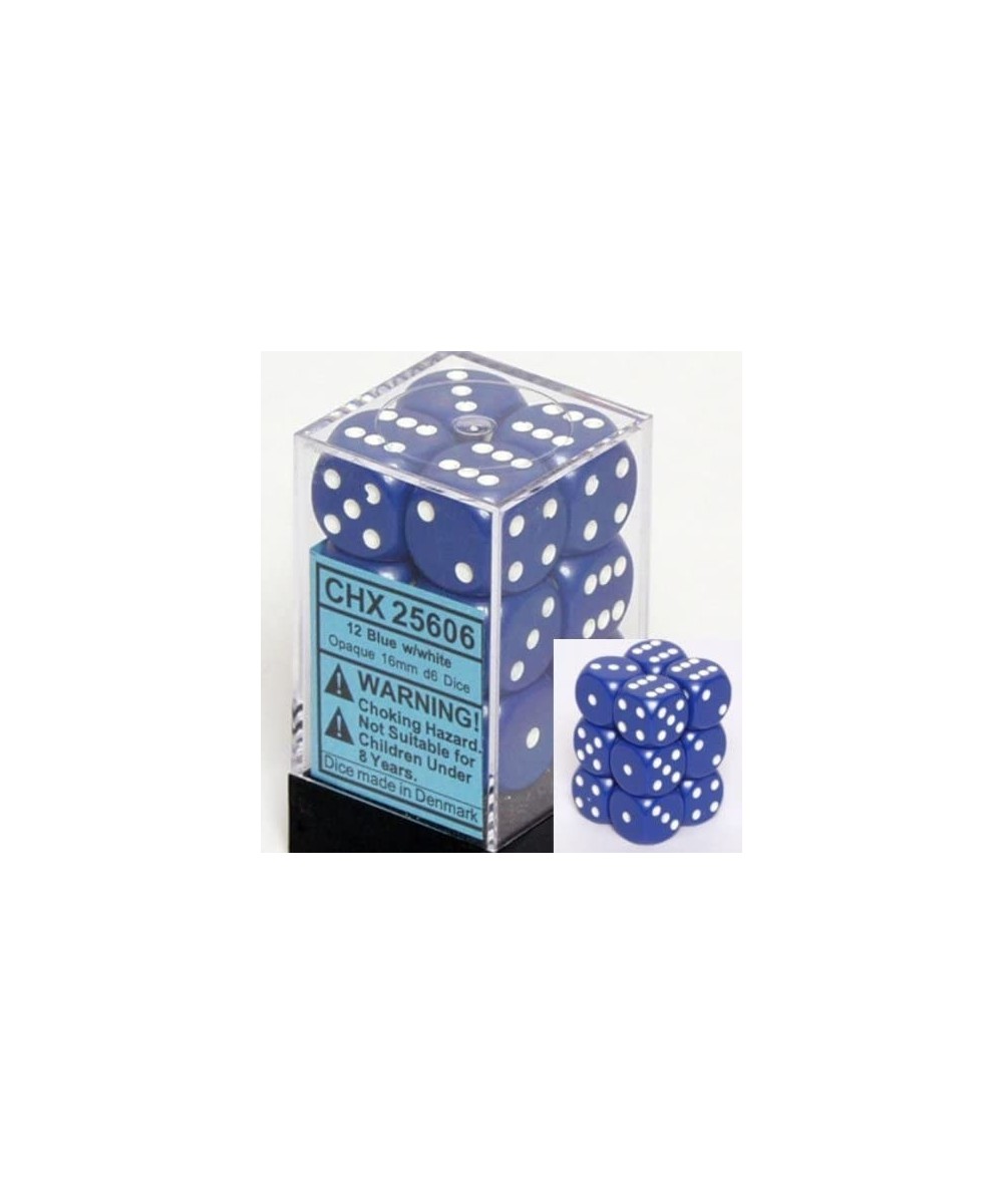 Dice d6 Sets: Opaque Blue with White - 16mm Six Sided Die (12) Block of Dice $17.44 Game Accessories