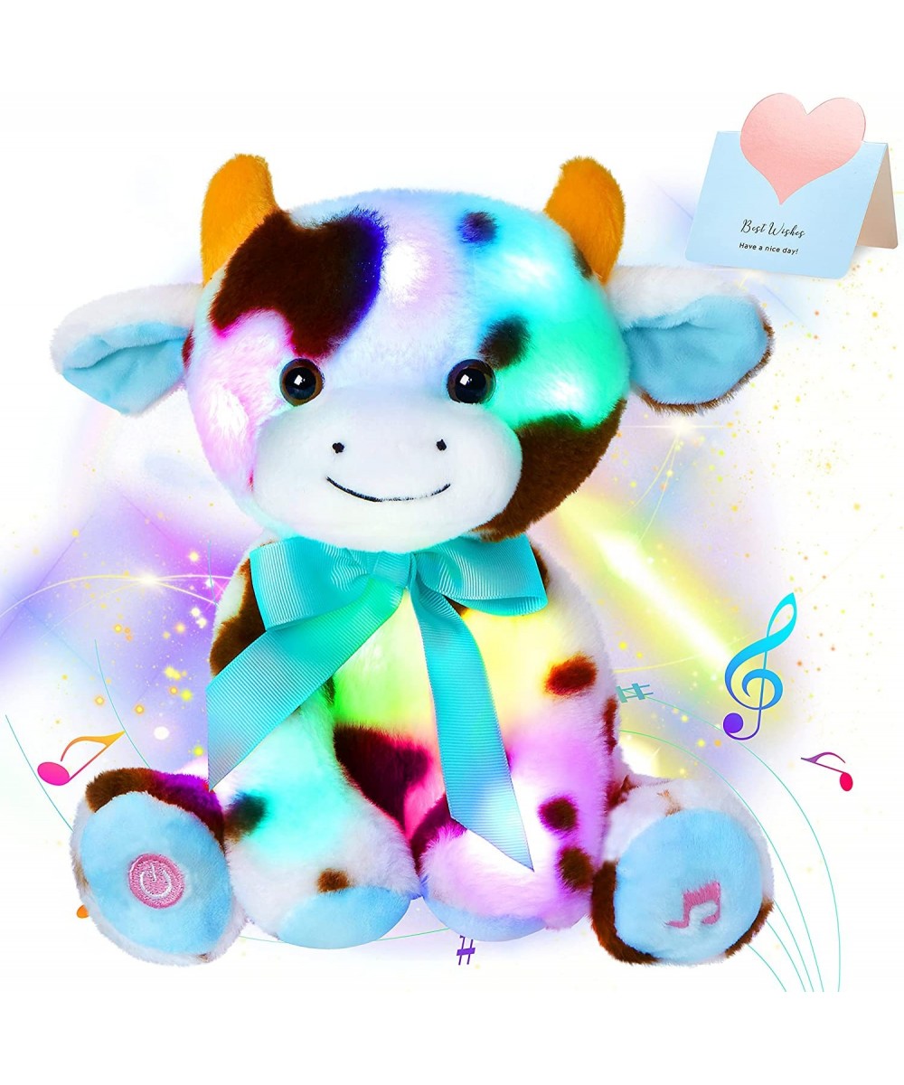 LED Musical Stuffed Cow Soft Plush Toy Cattle with Sound Farm Animal with Nights Lights Ideal Glow in The Dark Singing Songs ...