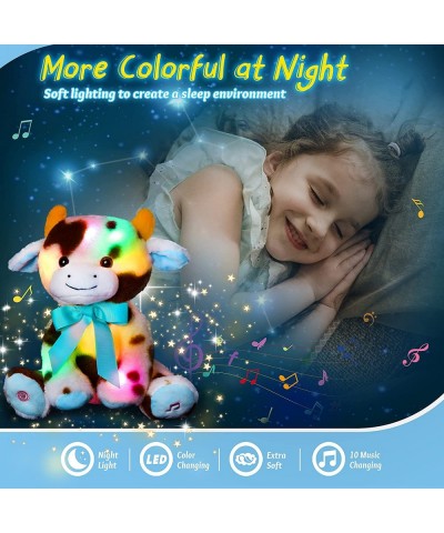 LED Musical Stuffed Cow Soft Plush Toy Cattle with Sound Farm Animal with Nights Lights Ideal Glow in The Dark Singing Songs ...