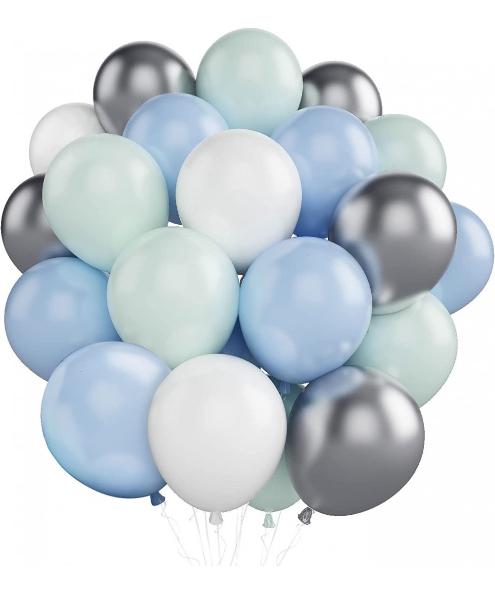 Blue White Silver Balloons 60PCS 12 Inches Pastel Baby Blue Balloons Metallic Silver Balloons Macaron Green Balloons for Boy ...