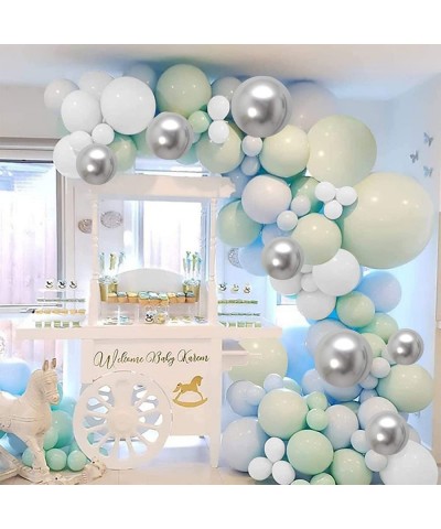 Blue White Silver Balloons 60PCS 12 Inches Pastel Baby Blue Balloons Metallic Silver Balloons Macaron Green Balloons for Boy ...