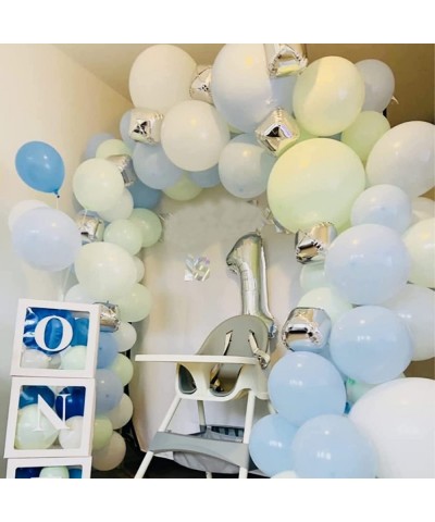 Blue White Silver Balloons 60PCS 12 Inches Pastel Baby Blue Balloons Metallic Silver Balloons Macaron Green Balloons for Boy ...