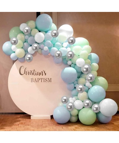 Blue White Silver Balloons 60PCS 12 Inches Pastel Baby Blue Balloons Metallic Silver Balloons Macaron Green Balloons for Boy ...