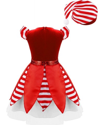 Children Girls Christmas Elf Costumes Dance Performance Sequins Tutu Dress with Hat Set $23.39 Kids' Costumes