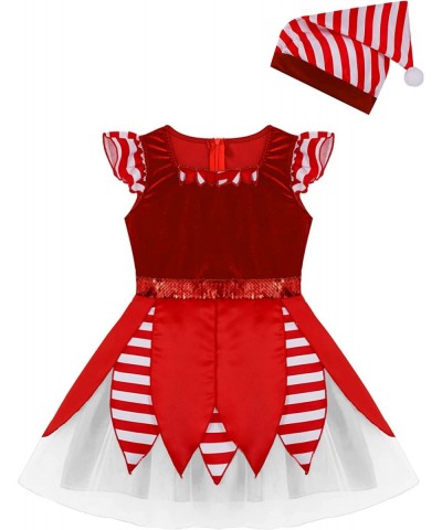 Children Girls Christmas Elf Costumes Dance Performance Sequins Tutu Dress with Hat Set $23.39 Kids' Costumes