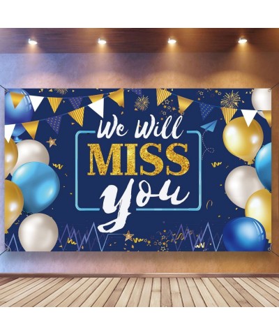 We Will Miss You Decorations Banner Backdrop Going Away Party Decorations Blue Gold Backdrop for Retirement Party Decoration ...