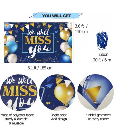 We Will Miss You Decorations Banner Backdrop Going Away Party Decorations Blue Gold Backdrop for Retirement Party Decoration ...