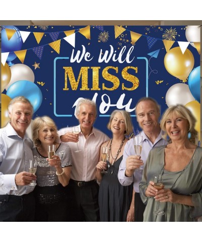 We Will Miss You Decorations Banner Backdrop Going Away Party Decorations Blue Gold Backdrop for Retirement Party Decoration ...