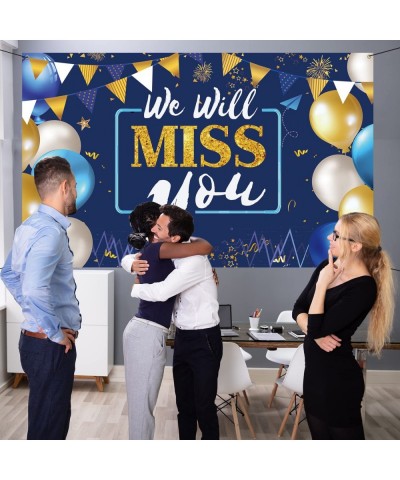 We Will Miss You Decorations Banner Backdrop Going Away Party Decorations Blue Gold Backdrop for Retirement Party Decoration ...