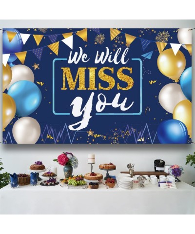 We Will Miss You Decorations Banner Backdrop Going Away Party Decorations Blue Gold Backdrop for Retirement Party Decoration ...