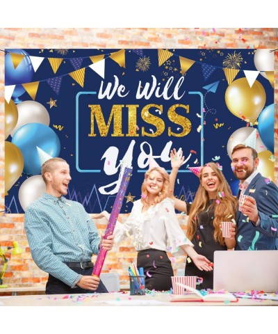 We Will Miss You Decorations Banner Backdrop Going Away Party Decorations Blue Gold Backdrop for Retirement Party Decoration ...