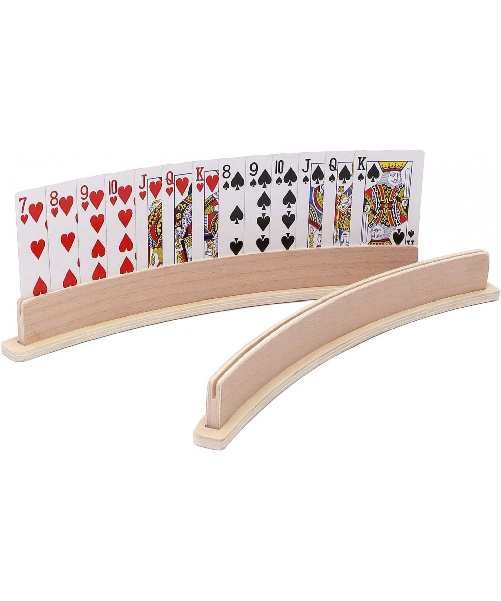 Wood Curved Playing Card Holder Racks Tray Set of 4 for Kids Seniors Adults - 13.4inch with Widen Base Stable Enough for for ...