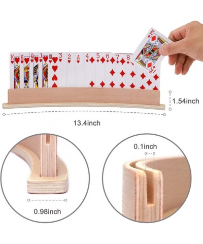 Wood Curved Playing Card Holder Racks Tray Set of 4 for Kids Seniors Adults - 13.4inch with Widen Base Stable Enough for for ...