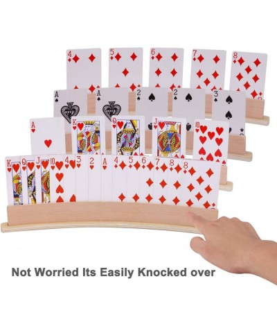 Wood Curved Playing Card Holder Racks Tray Set of 4 for Kids Seniors Adults - 13.4inch with Widen Base Stable Enough for for ...