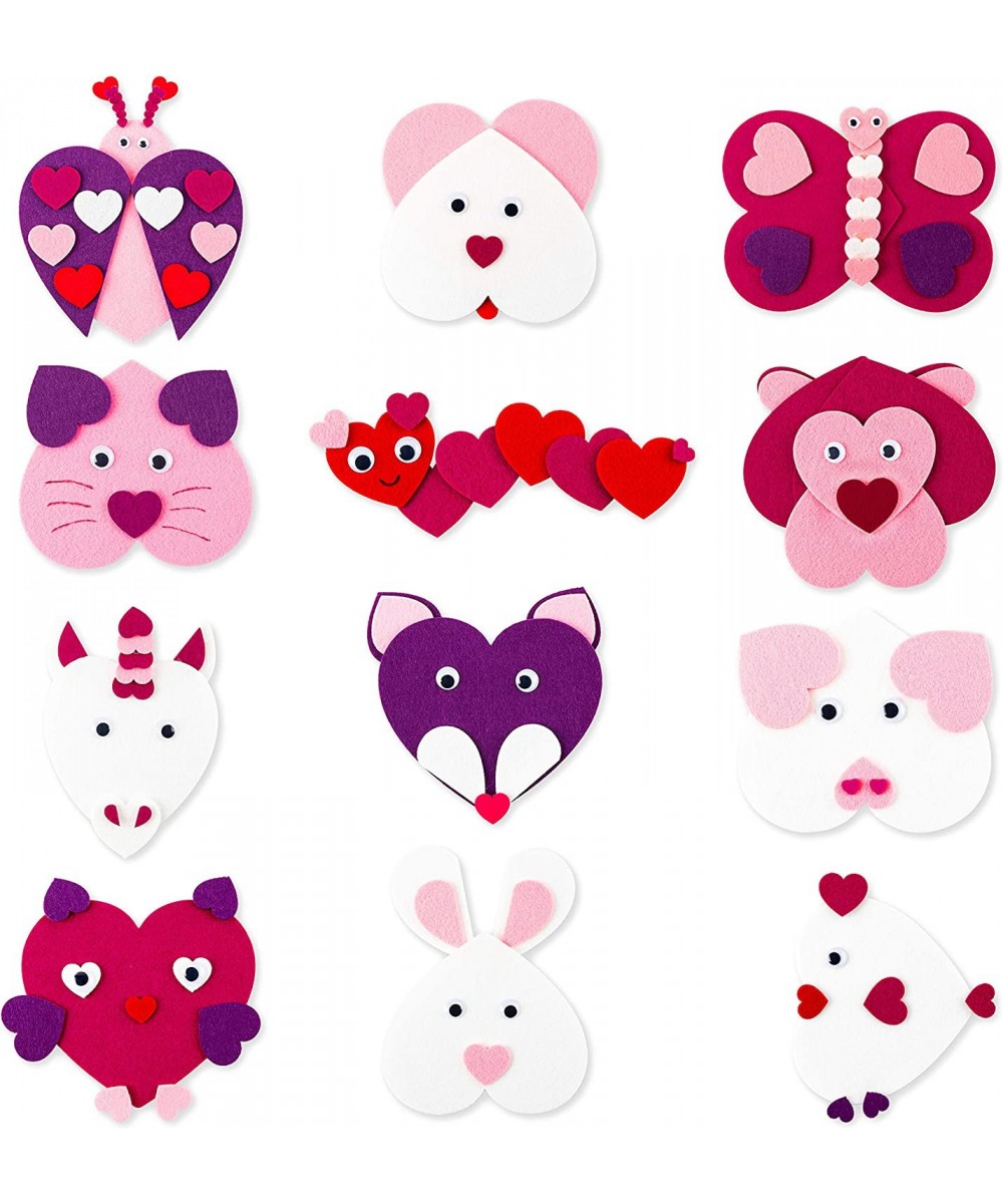 12Pcs DIY Craft Kit Felt Hearts Animals Art Set with Unicorn Bug Butterfly Rabbit Pig Chick Monster Bear Bunny Googly Eyes Cr...