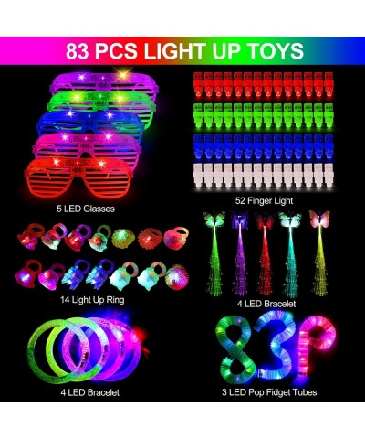 83PCS Glow In The Dark Party Supplies LED Light Up Toys Party Favors With 52 Finger Light 14 Jelly Ring 5 LED Glasses 4 Brace...