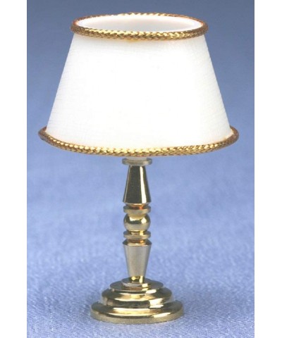 Dollhouse Brass Table Lamp Gold Edged White Shade 12V Electric Lighting $37.23 Dollhouse Accessories