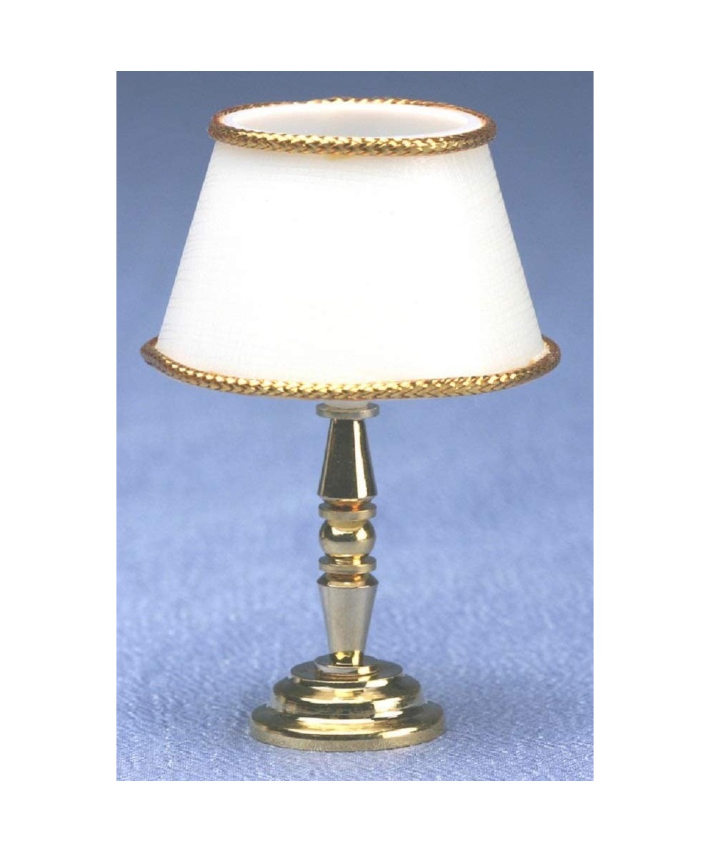 Dollhouse Brass Table Lamp Gold Edged White Shade 12V Electric Lighting $37.23 Dollhouse Accessories