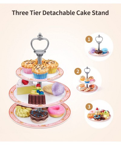 Tea Party Set for Little Girl Tea Time Pastry Tower Pretend Play Kitchen Toy Sweet Princess Dessert Stand Includes Plastic Te...