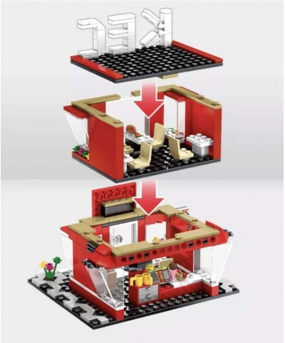 City Street Creator Modular Building Blocks Sister Karen’s Fried Chicken Restaurant 282 Piece Toy Bricks Set MOC City Buildin...