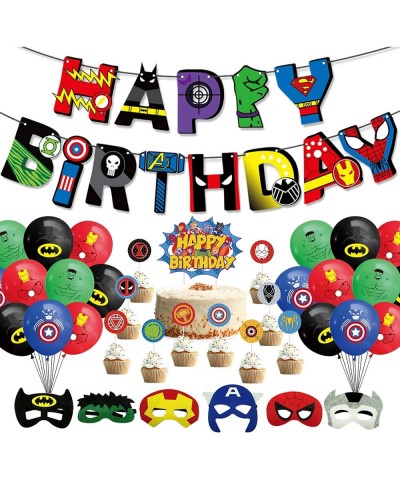 Superhero Party Supplies Superhero Themed Birthday Party Decorations Kit Birthday Banner Balloons Cupcake Toppers Cake Topper...