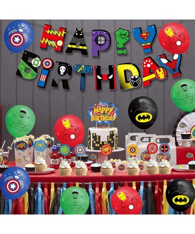 Superhero Party Supplies Superhero Themed Birthday Party Decorations Kit Birthday Banner Balloons Cupcake Toppers Cake Topper...