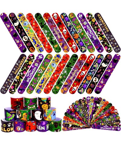 48PCS Assorted Halloween Slap Bracelets Pumpkin Witch Ghost Snap Bracelet Bulk Halloween Toys for Kid Halloween Party Favors ...